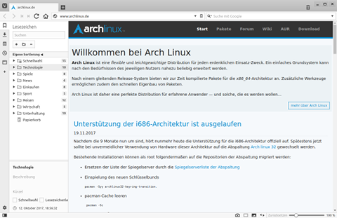 Vivaldi zeigt archlinux.de an