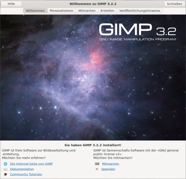Datei:Gimp welcome.png
